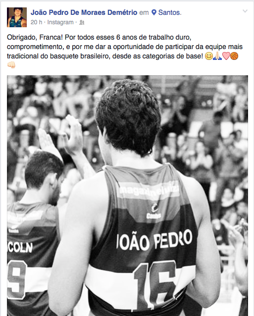 João agradeceu ao Franca Basquete pela chance de participar do time durante seis anos (Foto: Reprodução)